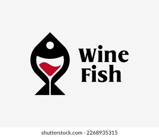 Wineglass Drink Red Wine Glass Beverage Fish Aquatic Fishing Water Animal Simple Vector Logo Design