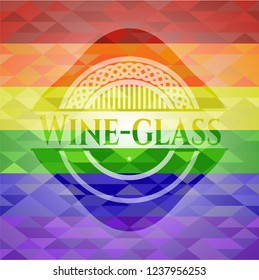 Wine-glass emblem on mosaic background with the colors of the LGBT flag