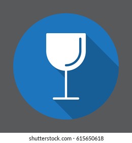 Wineglass flat icon. Round colorful button, circular vector sign with long shadow effect. Flat style design