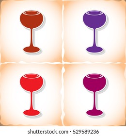Wineglass. Flat sticker with shadow on old paper. Vector illustration