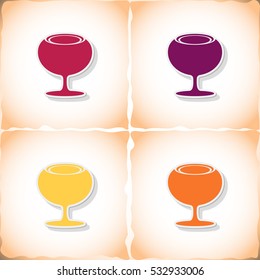 Wineglass. Flat sticker with shadow on old paper. Vector illustration