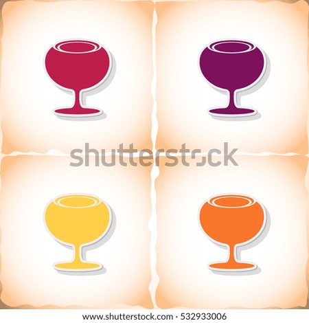 Wineglass. Flat sticker with shadow on old paper. Vector illustration