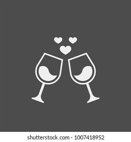 Wineglass flat vector icon. Love flat vector icon. Hearts flat vector icon