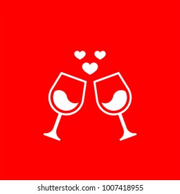 Wineglass flat vector icon. Love flat vector icon. Hearts flat vector icon