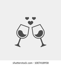 Wineglass flat vector icon. Love flat vector icon. Hearts flat vector icon