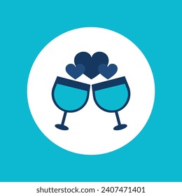 Wineglass flat vector icon. Love flat vector icon. Hearts flat vector icon