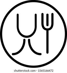 Wineglass and fork line icon, Food safe symbol, outline vector sign, linear style pictogram isolated on white