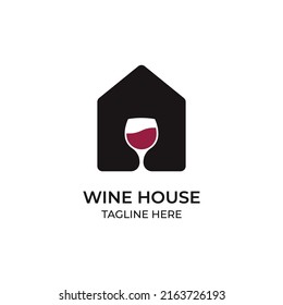 Wineglass goblet wine drink and house silhouette logo design vector illustration
