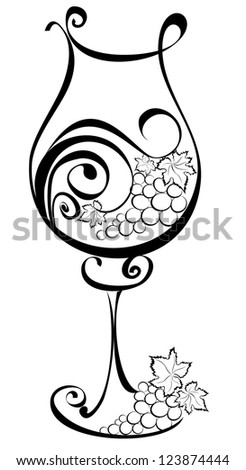 Wineglass with grapevines