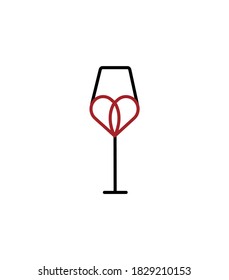 Wineglass and heart glass bar. Simple thin line icon logotype vector illustration.