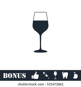 Wineglass icon flat. Vector illustration symbol and bonus pictogram