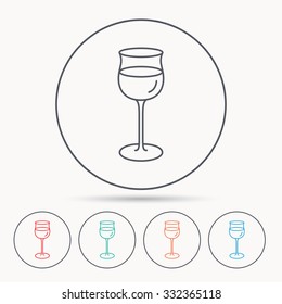 Wineglass icon. Goblet sign. Alcohol drink symbol. Linear circle icons.