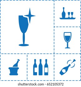 Wineglass icon. set of 6 wineglass filled icons such as clean wine glass, wine glass, champagne
