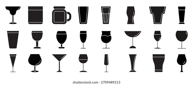 Icono de copa de vino Conjunto de Vector Ilustración de bebida alcohólica Signo