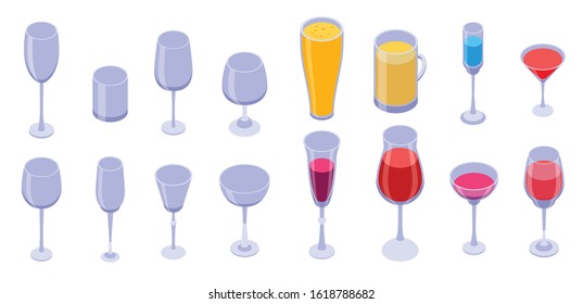Wineglass icons set. Isometric set of wineglass vector icons for web design isolated on white background