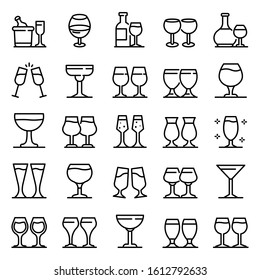 Wineglass icons set. Outline set of wineglass vector icons for web design isolated on white background