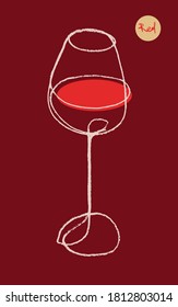 Wineglass illustration for logo design. Hand-drawn line art with artistic pencil texture. Silhouette of wine glass for emblem vineyard, organic wines banner, autumn wine festival, bar sign template.