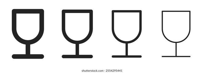 Wineglass isolated black outlined illustration set in 4 variations design. Vector icons in flat style