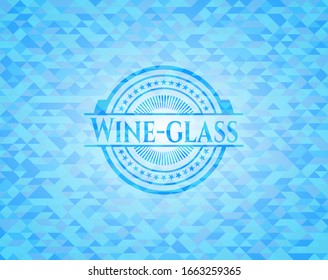 Wine-glass light blue emblem. Mosaic background