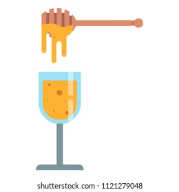 Wineglass with mead,sweet alcoholic drink made from honey,vector image, flat design