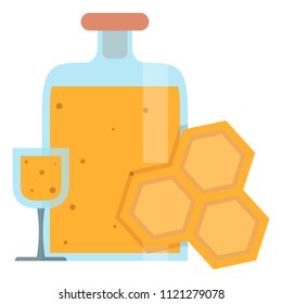 Wineglass with mead,sweet alcoholic drink made from honey,vector image, flat design