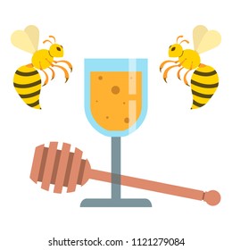 Wineglass with mead,sweet alcoholic drink made from honey,vector image, flat design