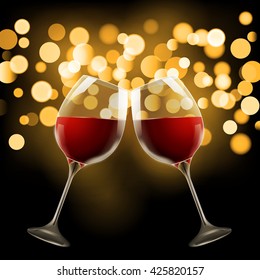 Wineglass on blurred bokeh background. Romantic wine design template.