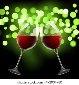 Wineglass on blurred bokeh background. Romantic wine design template.