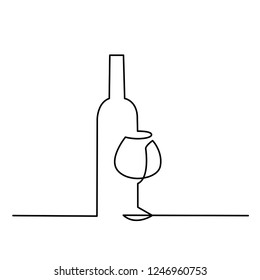 Wineglass outline vector icon. Continuous one line drawn a bottle of wine and a glass. Linear style sign for mobile concept and web design. Symbol, logo illustration.