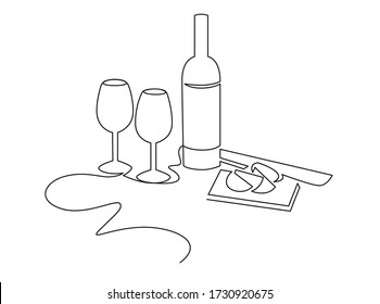 Wineglass outline vector icon. Continuous one line drawn a bottle of wine and a glass. Linear style sign for mobile concept and web design. Symbol, logo illustration.