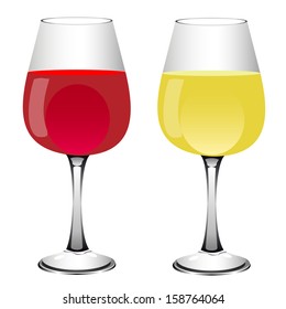 Wineglass with red and white wine vector