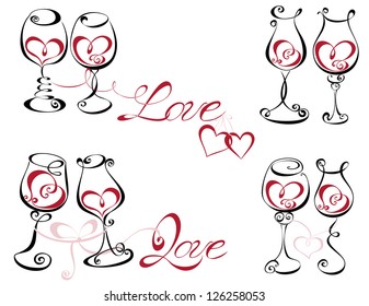 Wineglass with red wine in a heart shape
