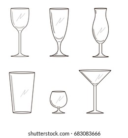 Wineglass. Sketch set of wineglasses. Isolated on white background. Hand drawn vector illustration.