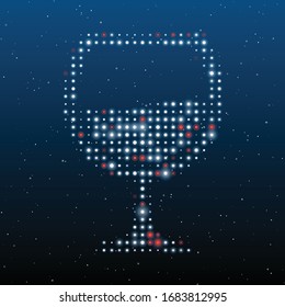 The wineglass symbol filled with white dots. Some dots is red. Vector illustration on blue background with stars