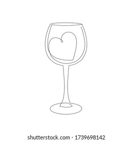 Wineglass tattoo design. Heart in glass line art. Contour simple drawing in minimalist style for trendy clear print or card. - Vector illustration