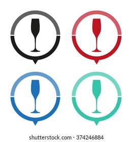 Wineglass - vector icon; map pointer;  message bubble