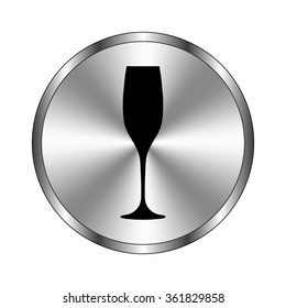 Wineglass - vector icon;  metal button