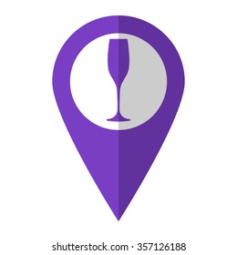 Wineglass - vector icon;  violet map pointer
