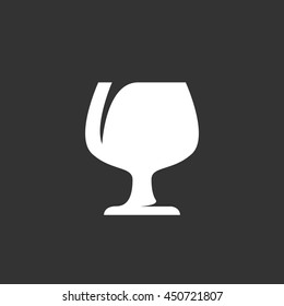 Wineglass vector logo isolated on a black background. Icon silhouette design template. Simple symbol concept in flat style. Abstract sign, pictogram for web, mobile and infographics