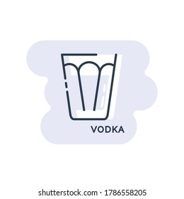 Wineglass vodka line art in flat style. Isolated on colored shape as background. Restaurant alcoholic illustration for celebration design. Contour element. Beverage outline icon. Vector.
