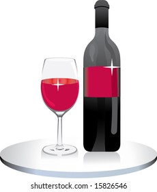 Wineglass with a wine bottle over the table
