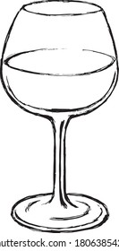 Wineglass with wine cartoon drawing  ink illustration