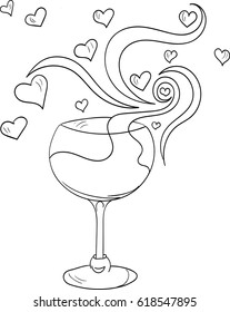Wineglass. Wine. Love. Contour. Lines. Illustrations