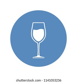 Wineglass with wine placed in blue circle. Vector icon.