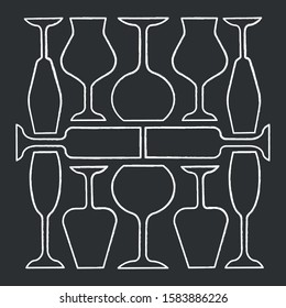 Wineglasses chalk icon. Restaurant service. Alcohol bar. Port and madeira glasses. Alcoholic beverages glassware. Isolated vector chalkboard illustration