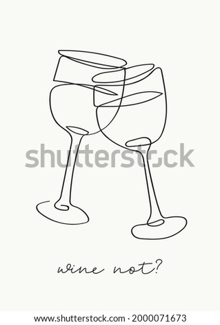 Wineglasses Continuous Line Drawing. Hand Drawn Simple Vector Illustration. Isolated on Off-White Background. Design Element Perfect for Poster, Card, Invitation, T-shirt Print, Wall Decoration.