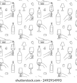 Wineglasses in hands vector seamless pattern sketches style