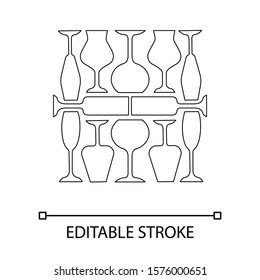 Wineglasses linear icon. Restaurant service. Alcohol bar. Port and madeira glasses. Alcoholic beverages glassware. Thin line illustration. Contour symbol. Vector isolated drawing. Editable stroke