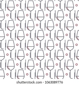 Wineglasses texture.  Modern line style. Seamless vector pattern. Design element  for winery, tasting, wine list.