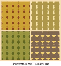 Wineglasses vector illustration on a seamless pattern background. Set of elements